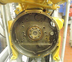 Flywheel housing and in the centre the rear main seal