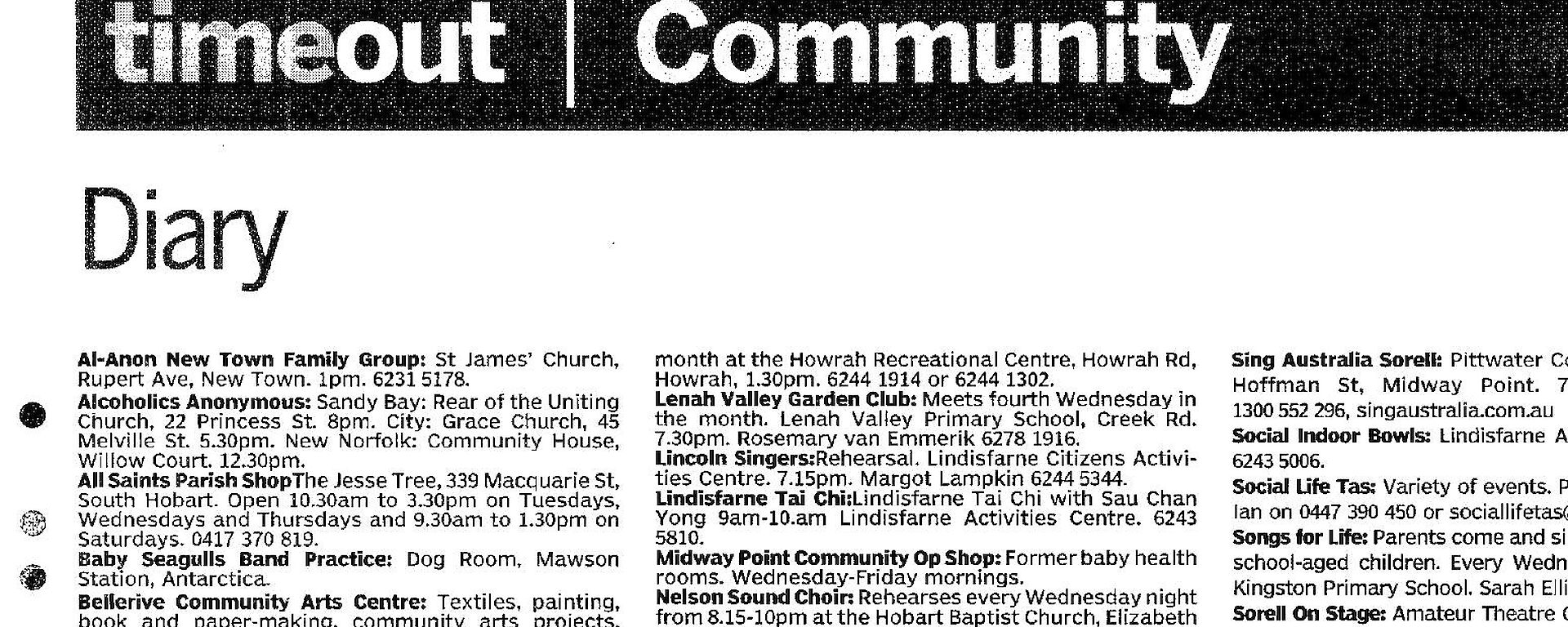 The daily diary in the Hobart Mercury announces band practice for the Mawson band