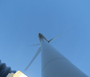 Looking up to the top of the wind turbine