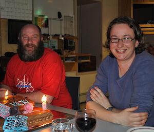 The two expeditioners are clearly very pleased with their birthday cake