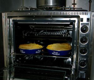 Pies in an oven