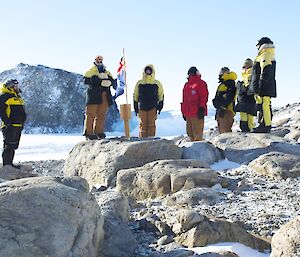 A photo taken on 12th September 2012 of one woman and six men simulating Hurley’s photo at the same location