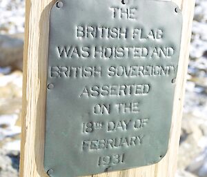 The plaque at Cape Bruce