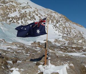 The Australian flag flying at Cape Bruce
