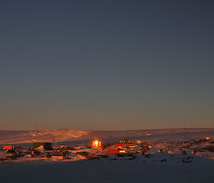 Mawson at sunset in early September with a beautiful glow shiing in the Living Quarters