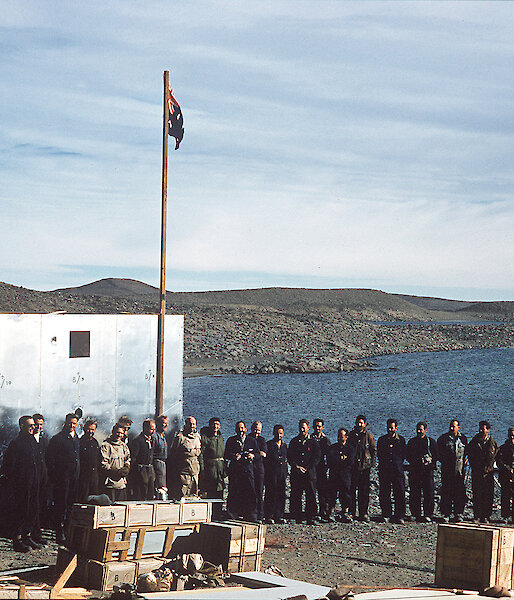 Flag being erected at Davis in 1957