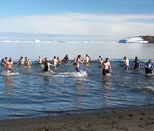 It was about minus 5 degrees when expeditioners at Davis station went for a swim out the front of station