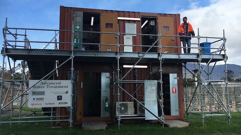 Photo of shipping containers which contain advanced waste water treatment plant