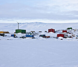 Mawson station covered in snow.