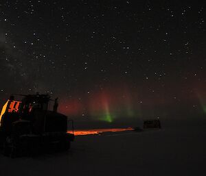 A red aurora over Wilkins Aerodrome.