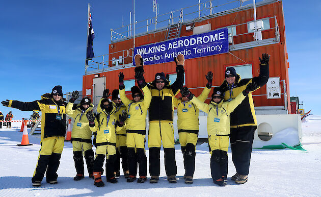 Children in front of a building in Antarctica.