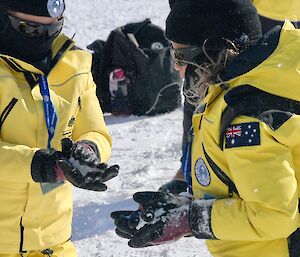 Students prepare for a snowball fight!