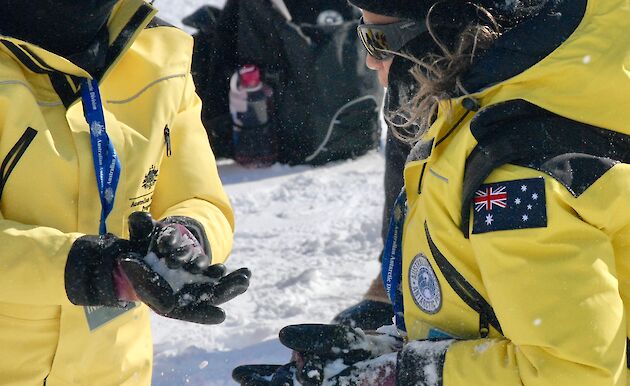 Students prepare for a snowball fight!