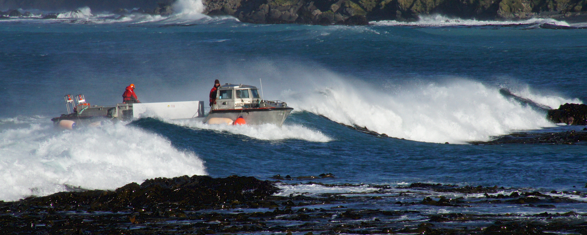 The radon detector on a LARC in surf on its way to Macquarie Island.
