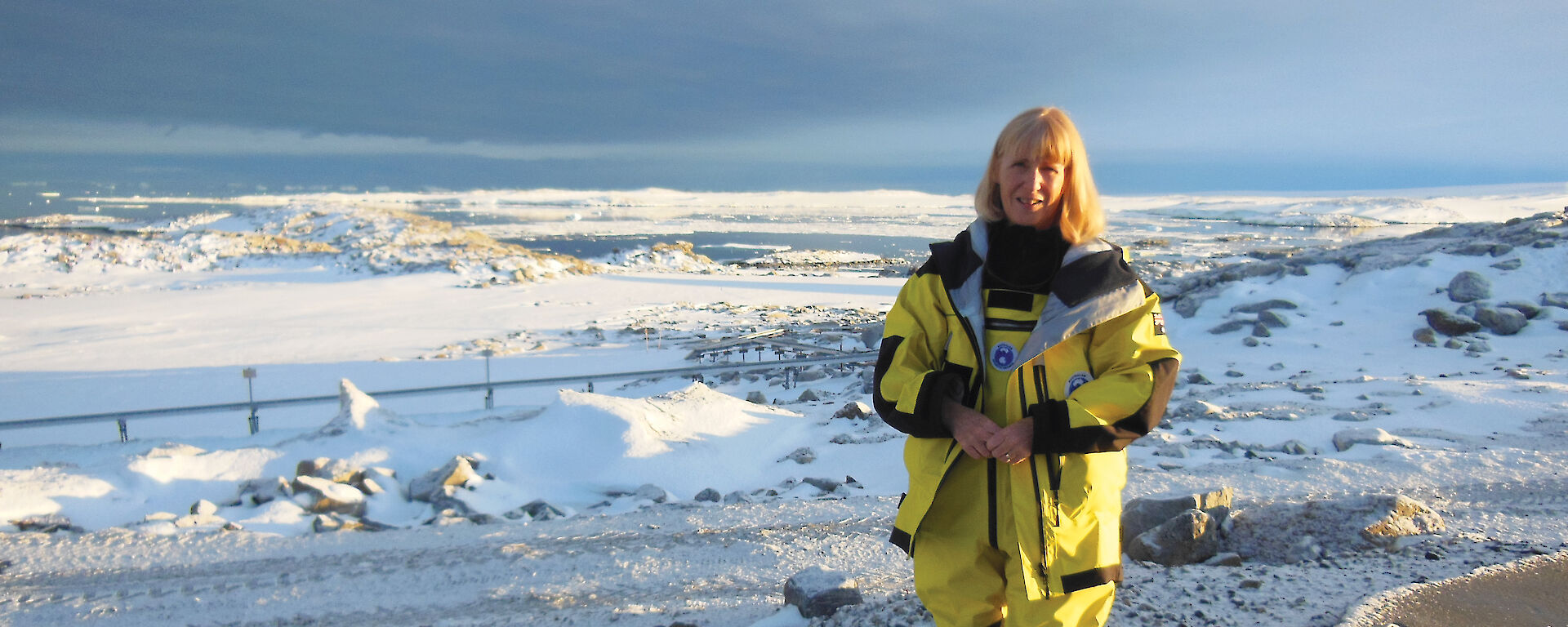 Australian Antarctic Division Chief Scientist, Dr Gwen Fenton, touring the station limits at Casey.