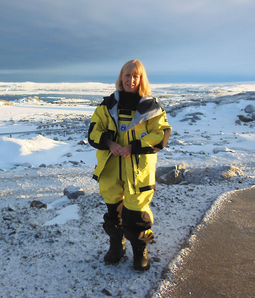 Australian Antarctic Division Chief Scientist, Dr Gwen Fenton, touring the station limits at Casey.