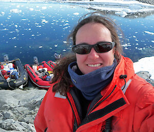 Dr Catherine King preparing two inflatable rubber boats for marine science work in Antarctica.