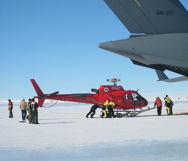 Helicopter being loaded on to C17 at Wilkins Aerodrome.