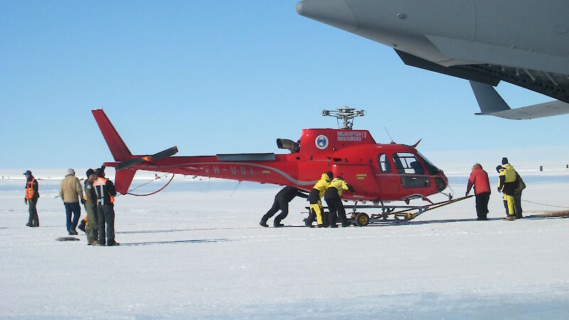 Helicopter being loaded on to C17 at Wilkins Aerodrome.