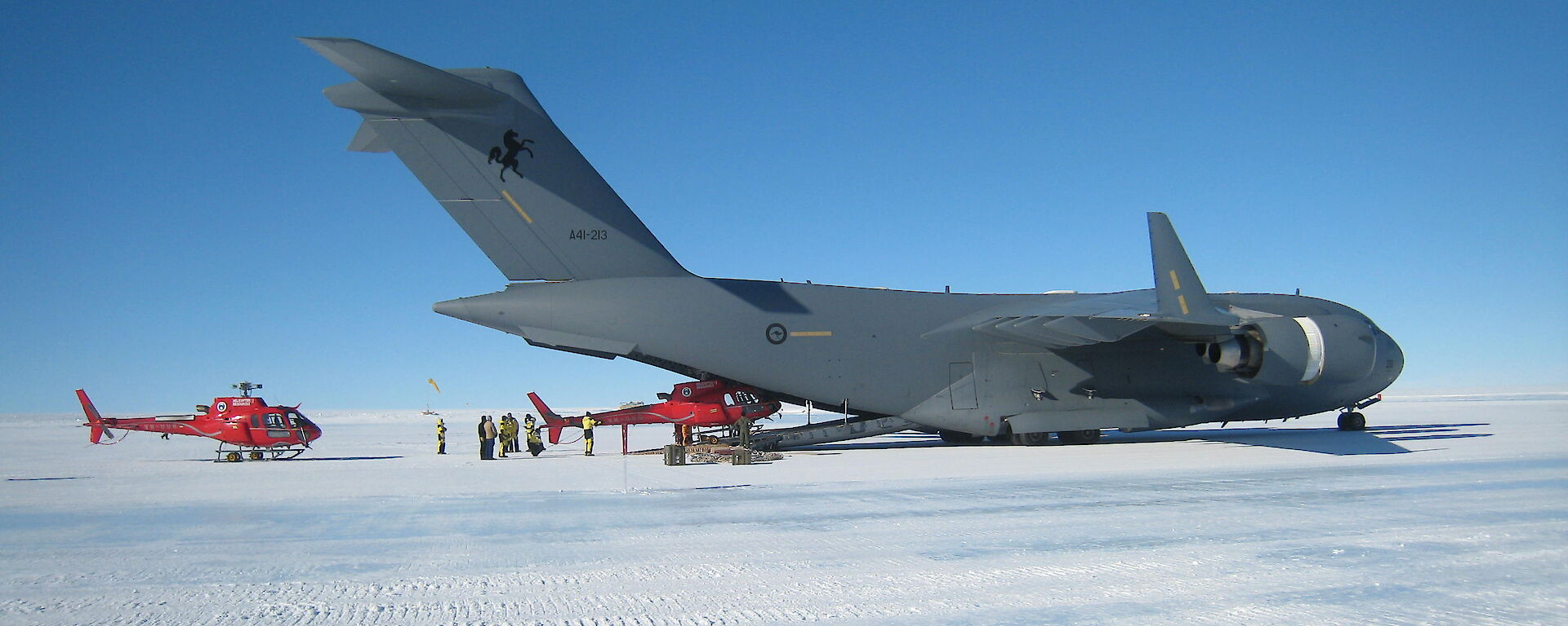 Two of three helicopters on their way home to Australia via C17.