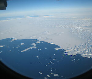 View of sea ice from window of C17