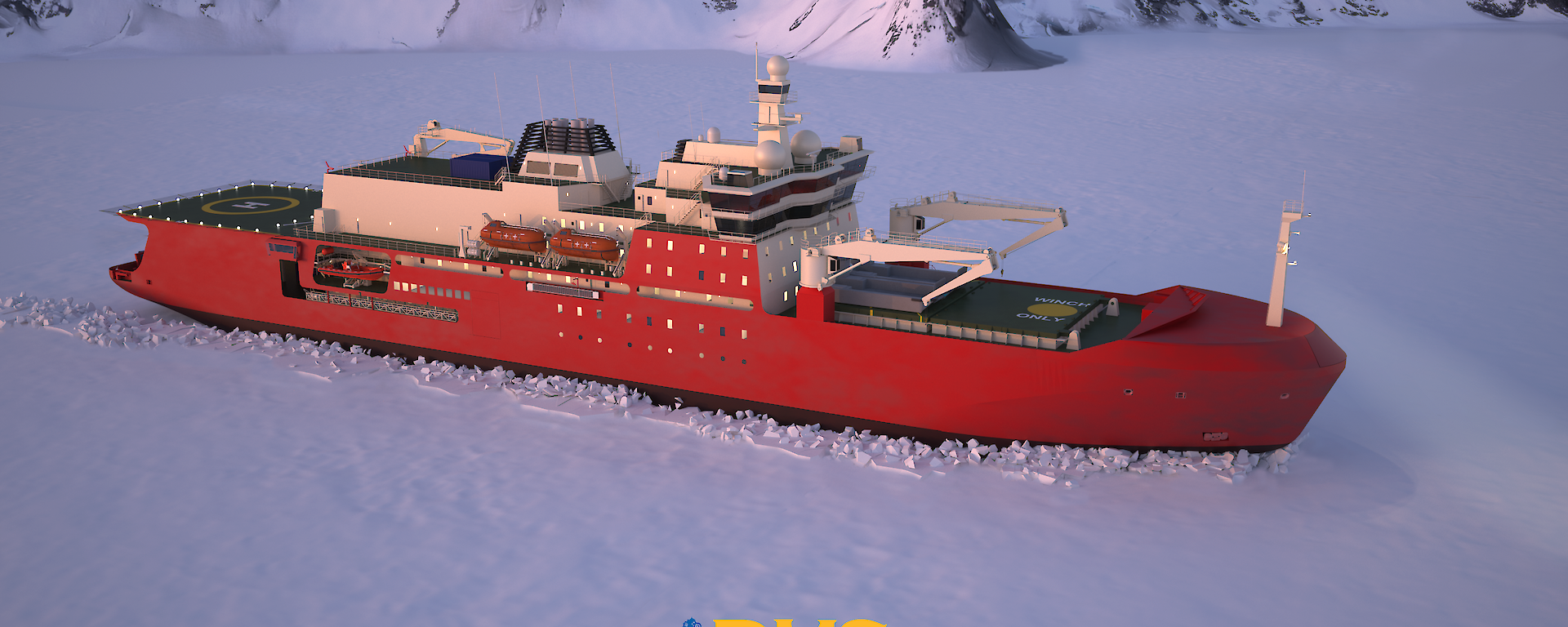 A graphic of the new icebreaker in the ice