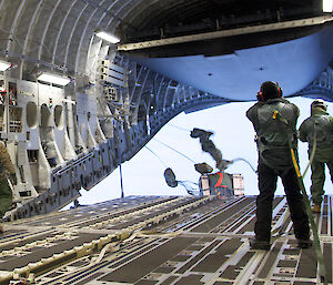 Cargo being dropped from the rear of the C17-A.