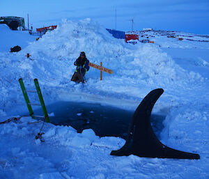 Mawson expeditioner, Shane Ness, at the ‘Mawson Sea Baths’