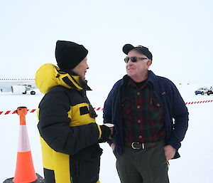 Bob Rowland talking to the then Governor-General, The Honourable Dame Quentin Bryce AD CVO, at Wilkins Runway