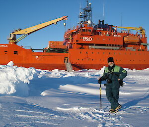 Dr John Cadden on the sea ice near the Aurora Australis