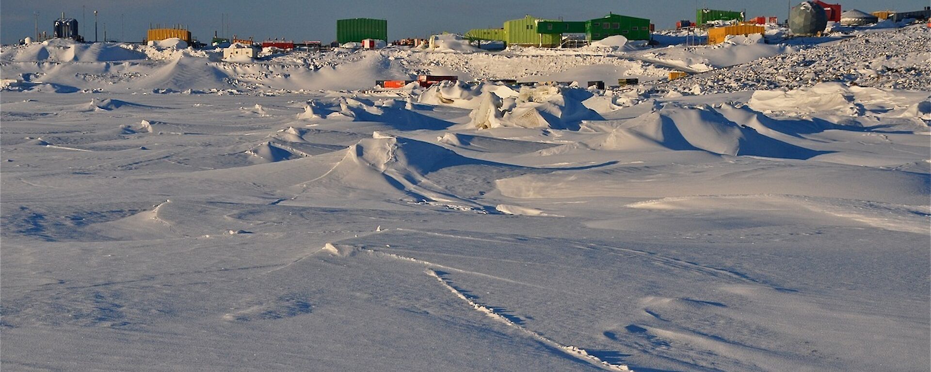 A view of Davis station from the sea ice.