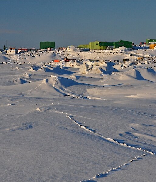A view of Davis station from the sea ice.