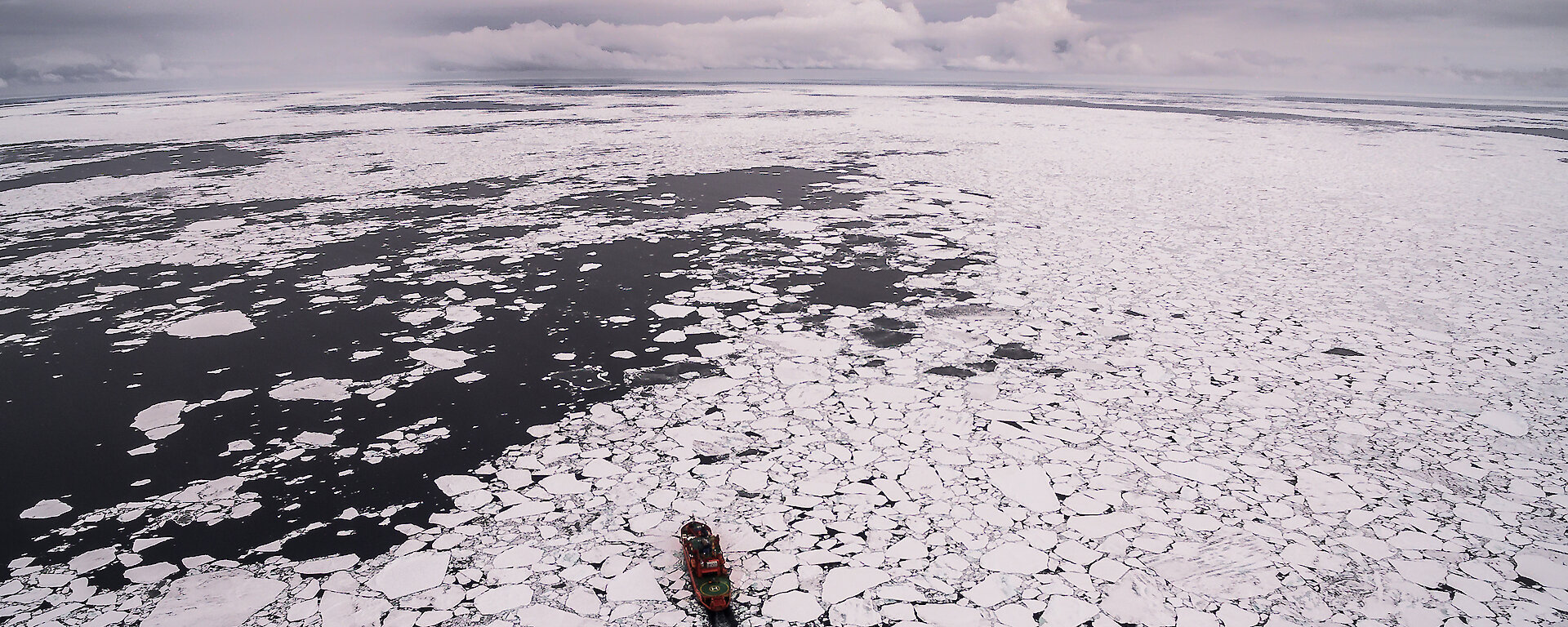 The Aurora Australis in the pack ice, as viewed from a remotely piloted aircraft, or drone.