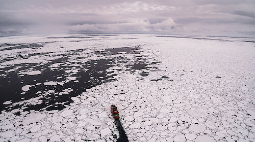 The Aurora Australis in the pack ice, as viewed from a remotely piloted aircraft, or drone.