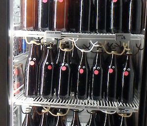 Mawson station beer bottles dressed up as reindeer