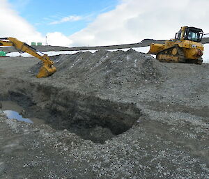 Contaminated soil is excavated from the site of the old Brazilian station, after being laced with fertiliser.