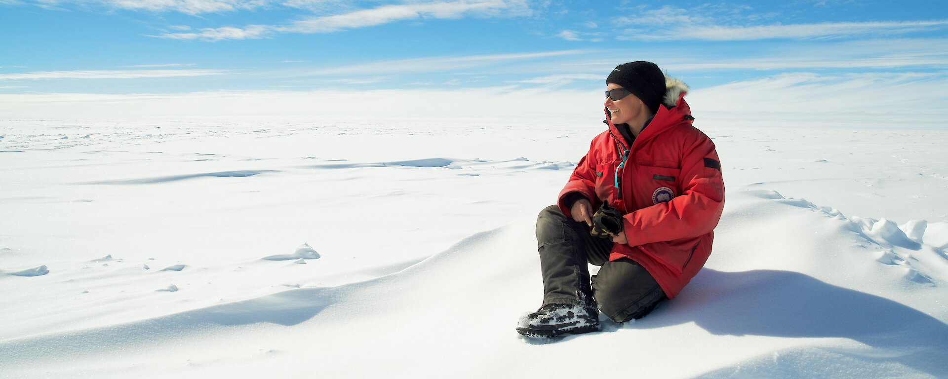 Expeditioner looking out across the Antarctic ice