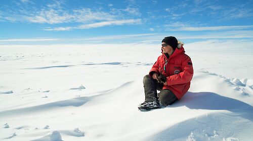 Expeditioner looking out across the Antarctic ice