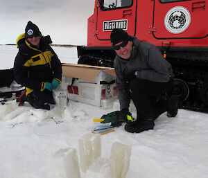 Samples of the rare sub-glacial water eruption being processed