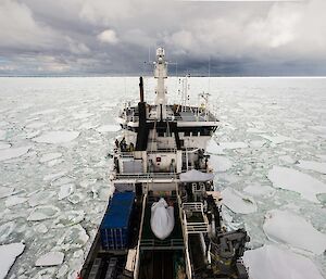 The RV Tangaroa moving through ice