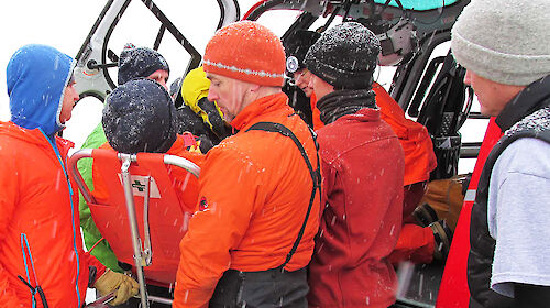 The patient being transferred to the Aurora Australis