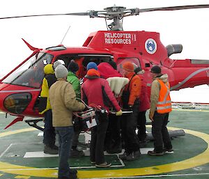 The patient being transferred to the Aurora Australis