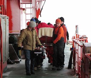 The patient being transferred to the Aurora Australis