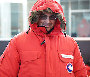 United States expeditioners trying on their Extreme Cold Weather (ECW) gear in Hobart