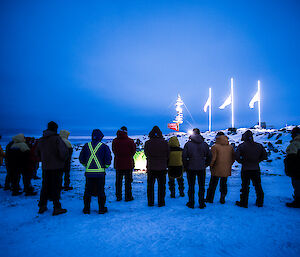 Expeditioners gather for the dawn service at Casey