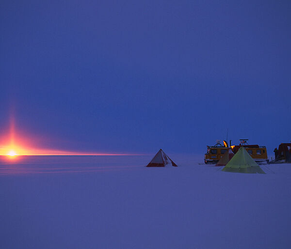 A view of the outdoor field camp on ice at Law Dome