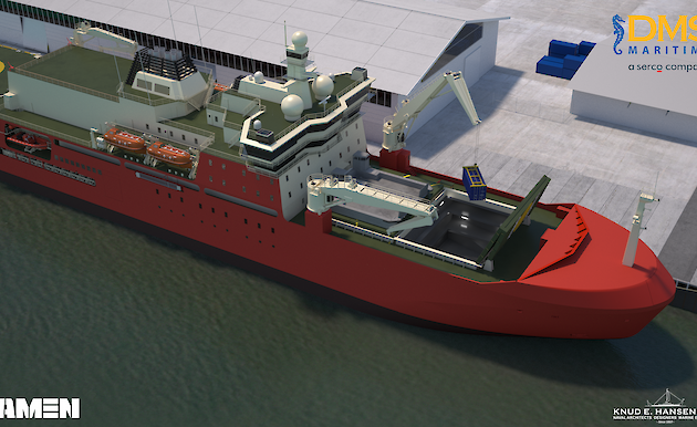 A graphic of the new icebreaker alongside the wharf