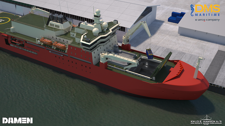 A graphic of the new icebreaker alongside the wharf