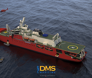 A graphic of the new icebreaker showing helicopter operations