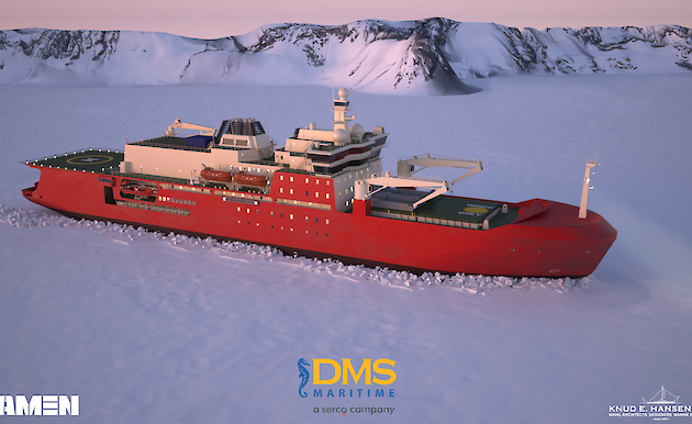 A graphic of the new icebreaker in the ice